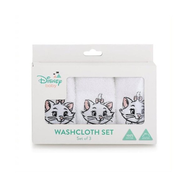 3pc Disney Cats Themed Print Face Washers Towels Baby Nursery Decor Set