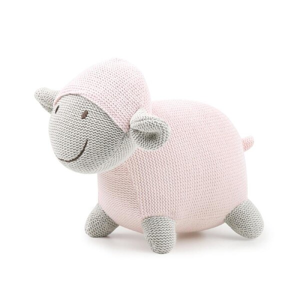 The Peanutshell Knitted Lamb Plush Cotton Soft Animal Baby Toy 35cm Pink 0+