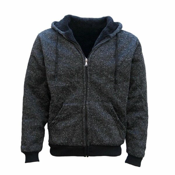 Men Thick Zip Up Hooded Hoodie w Winter Sherpa Fur Jumper Coat Jacket Sweater - Black L