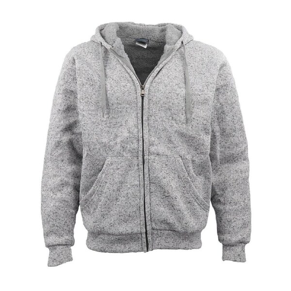 Men Thick Zip Up Hooded Hoodie w Winter Sherpa Fur Jumper Coat Jacket Sweater - Light Grey 3XL