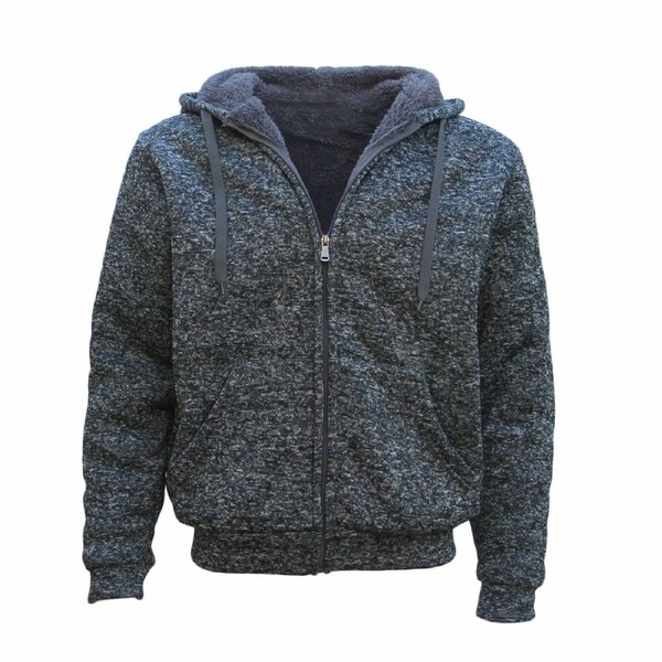 Men Thick Zip Up Hooded Hoodie w Winter Sherpa Fur Jumper Coat Jacket Sweater - Dark Grey S