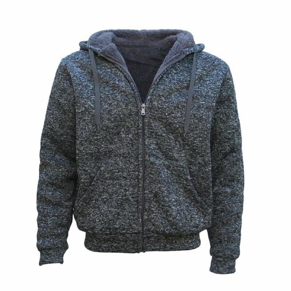 Men Thick Zip Up Hooded Hoodie w Winter Sherpa Fur Jumper Coat Jacket Sweater - Dark Grey 4XL