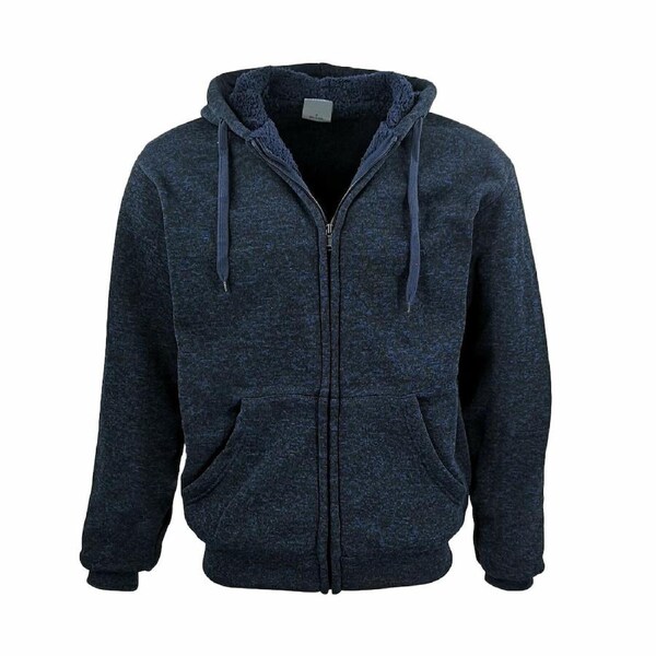 Men Thick Zip Up Hooded Hoodie w Winter Sherpa Fur Jumper Coat Jacket Sweater - Navy M