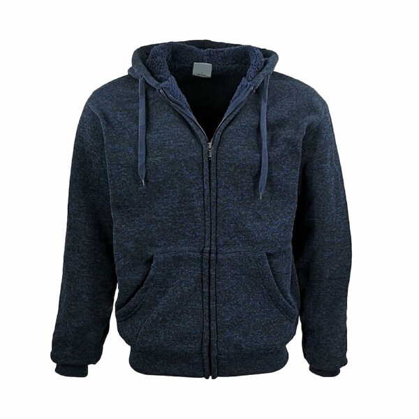 Men Thick Zip Up Hooded Hoodie w Winter Sherpa Fur Jumper Coat Jacket Sweater - Navy 6XL