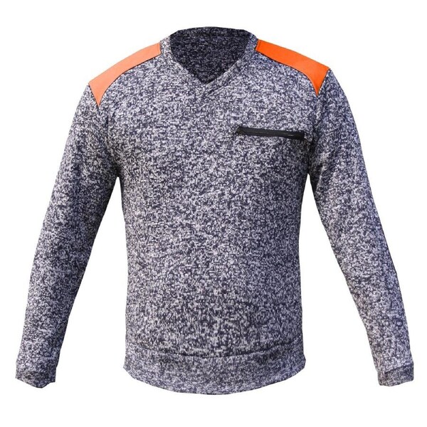 Work Jumper Sweater with Panel Zip Chest Pocket Marble Body - Navy Orange L