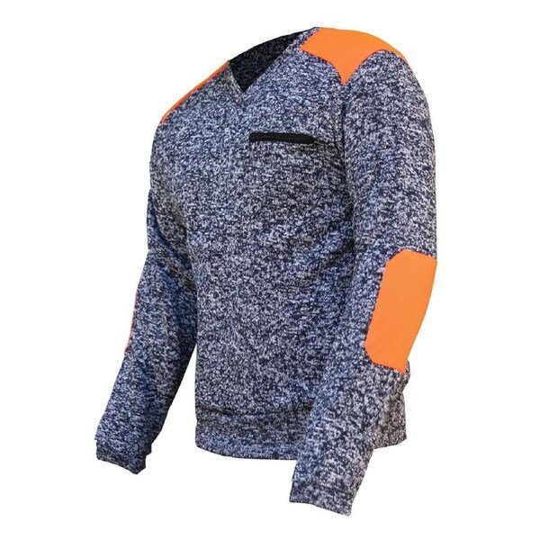 Work Jumper Sweater with Panel Zip Chest Pocket Marble Body - Navy Orange XL