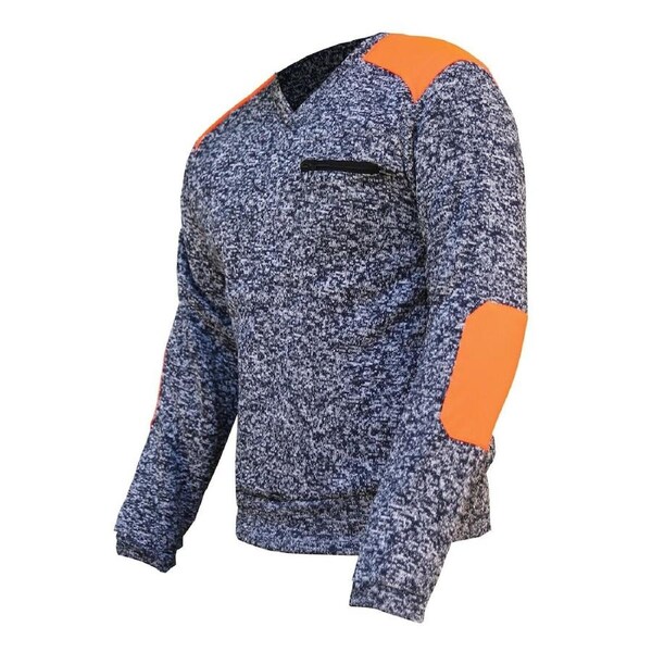 Work Jumper Sweater with Panel Zip Chest Pocket Marble Body - Navy Orange 2XL