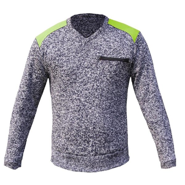 Work Jumper Sweater with Panel Zip Chest Pocket Marble Body - Navy Yellow L