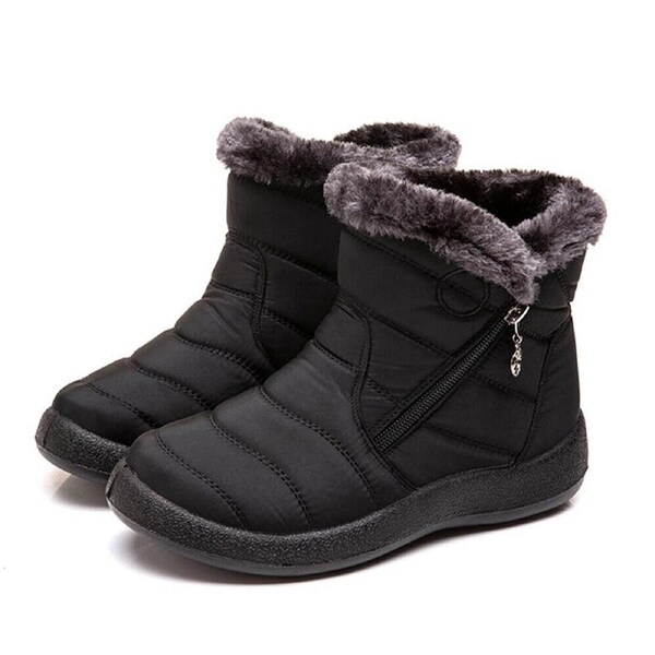 Women Fur Lined Snow Ankle Boots Ladies Winter Warm Waterproof Flat Shoes Size - Black 38