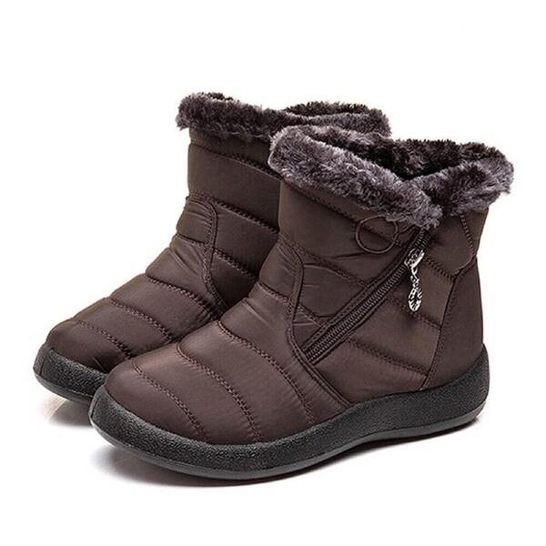 Women Fur Lined Snow Ankle Boots Ladies Winter Warm Waterproof Flat Shoes Size - Brown 37