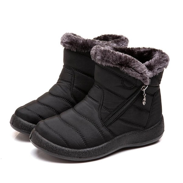 Women Fur Lined Snow Ankle Boots Ladies Winter Warm Waterproof Flat Shoes Size - Black 41