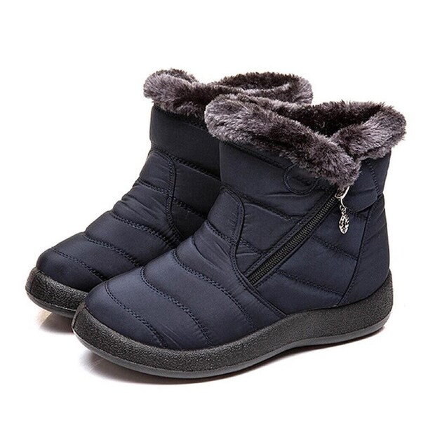 Women Fur Lined Snow Ankle Boots Ladies Winter Warm Waterproof Flat Shoes Size - Blue 41
