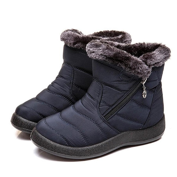 Women Fur Lined Snow Ankle Boots Ladies Winter Warm Waterproof Flat Shoes Size - Blue 43