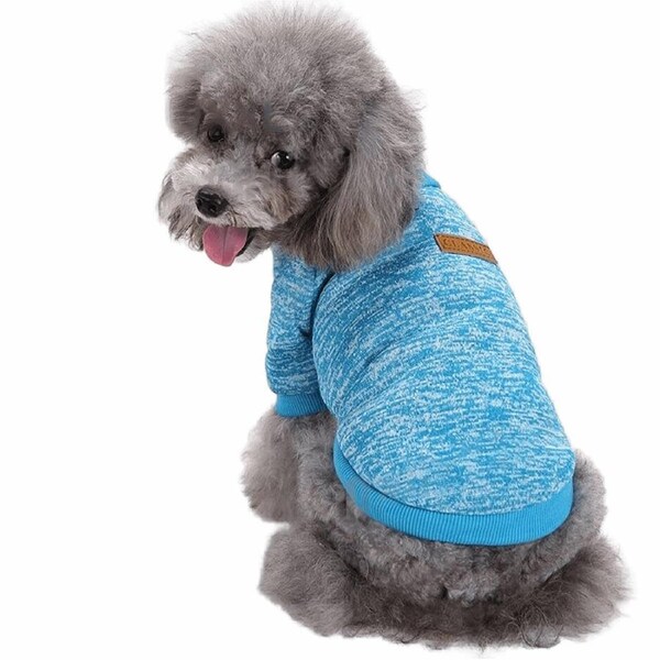 Cute Pet Dog Warm Jumper Sweater Clothes Puppy Knitwear Knitted Coat Winter - Sky Blue L
