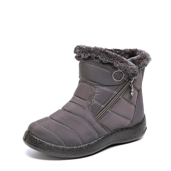 Women Fur Lined Snow Ankle Boots Ladies Winter Warm Waterproof Flat Shoes Size - Gray 37