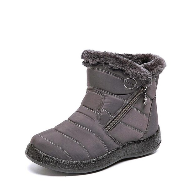 Women Fur Lined Snow Ankle Boots Ladies Winter Warm Waterproof Flat Shoes Size - Gray 38
