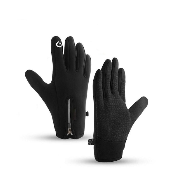 Cycling Gloves Mobile Friendly Warm Waterproof Unisex Full Finger Winter Sports - Black Medium