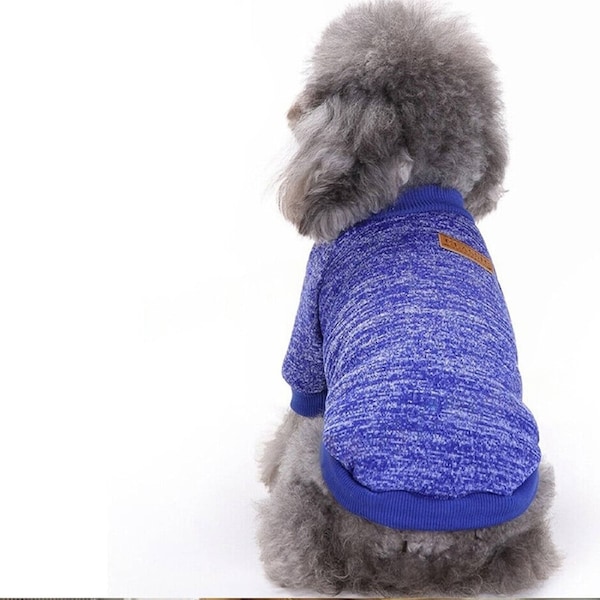 Cute Pet Dog Warm Jumper Sweater Clothes Puppy Knitwear Knitted Coat Winter - Blue L
