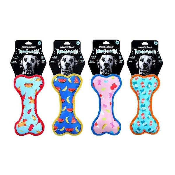 4x Paws & Claws Tug-O-Mania Oxford Fun Dog Bone Chew Toy 25x13x6cm Assorted