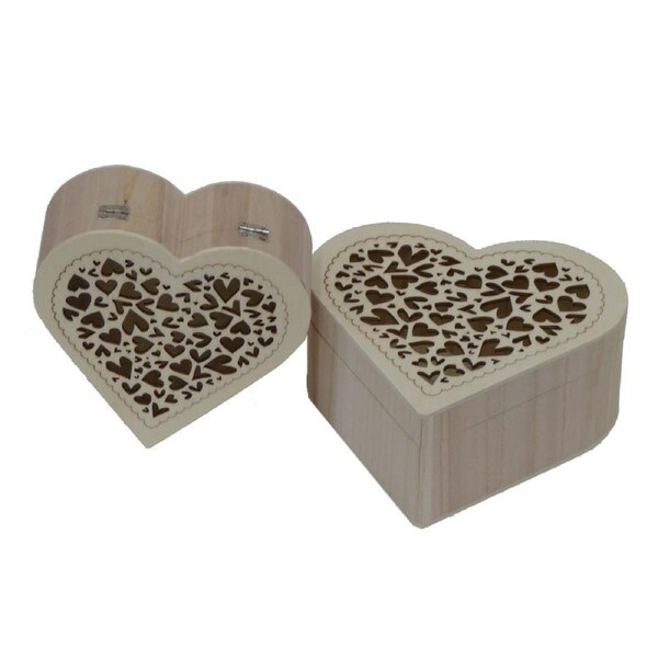 2pc Boyle Craftwood Heart-Shaped Storage Organiser Craft Jewelry Box w/ Lid Set