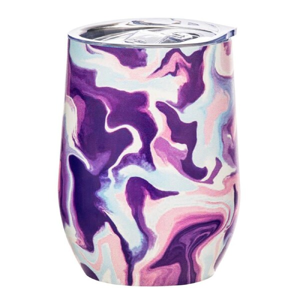 Porta Summer Swirl Double Walled 350ml Stainless Steel Wine Tumbler Cup Purple