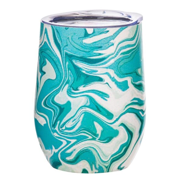 Porta Summer Swirl Double Walled 350ml Stainless Steel Wine Tumbler Cup Aqua