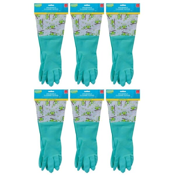 6x Spiffy Universal Cleaning Reusable Pair of Gloves Latex Kitchen Assorted
