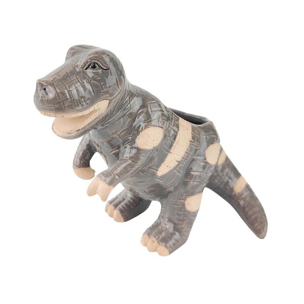 Urban T-Rex Dinosaur 13cm Ceramic Planter Home Garden Ornament Display Pot Grey