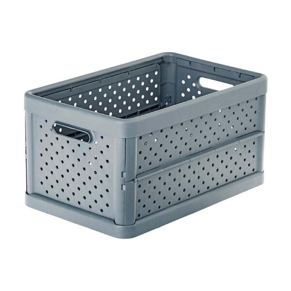 Vigar Compact 11.3L Plastic Foldable Crate Home Office Storage Charcoal Black