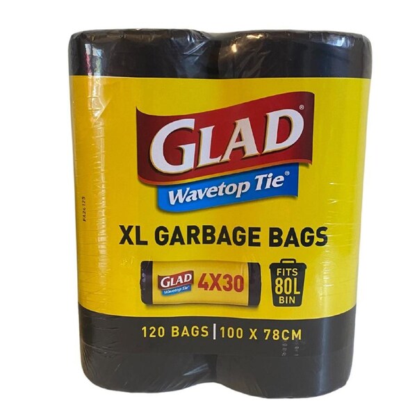 Glad Wavetop Tie XL Garbage Bags, 100 x 78cm, 120 Bags
