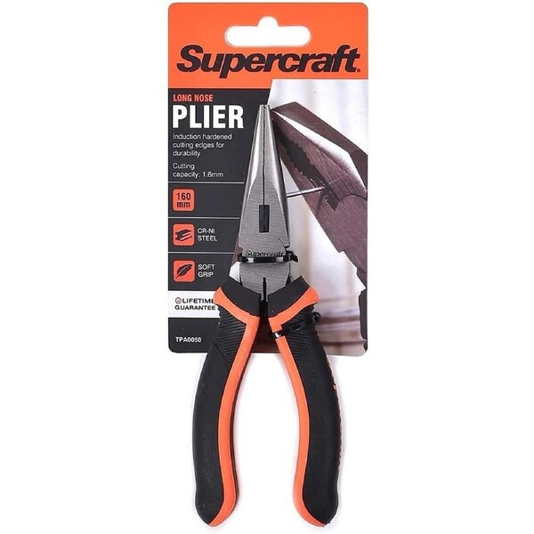 Supercraft Long Nose Pliers With Soft Grip Handles 160mm Long Cr-Ni Steel