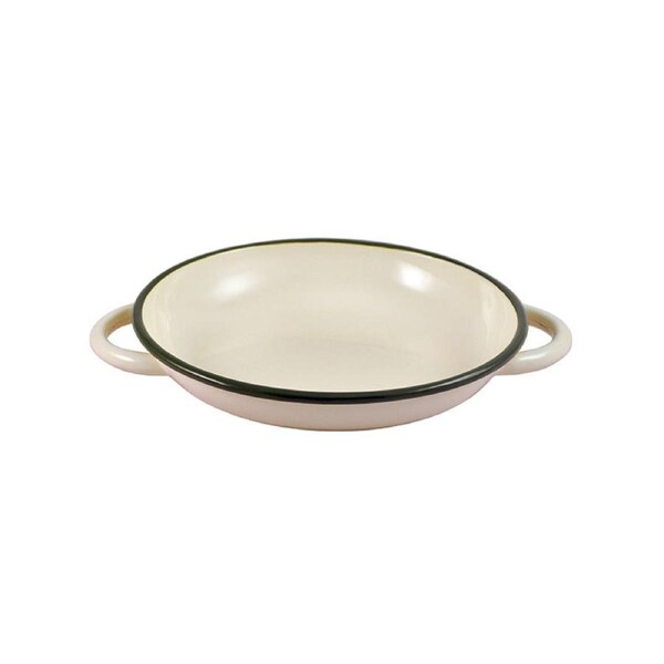 Urban Style Enamelware 24cm Ragout Plate Dinner Dish w/ Green Rim/Handle Cottage