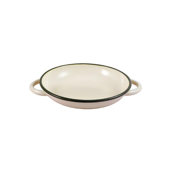 Urban Style Enamelware 22cm Ragout Plate Dinner Dish w/ Green Rim/Handle Cottage