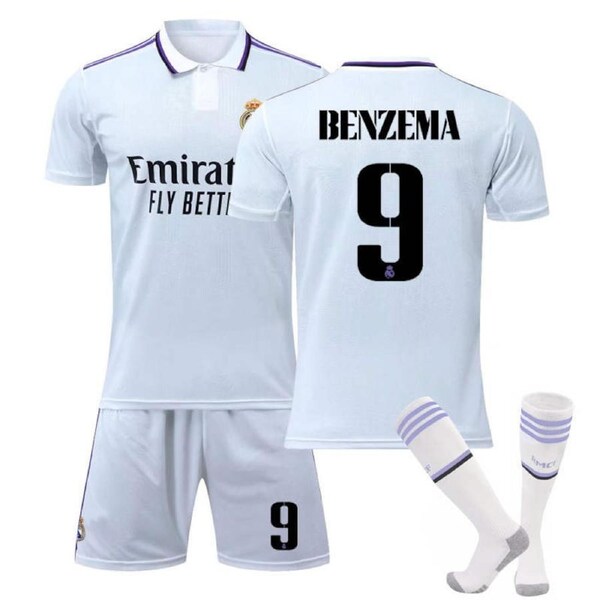 Nevenka Real Madrid Home Jersey 2022-23 BENZEMA #9 Soccer Jersey Kids Adult 3-Pieces Jersey Kits 2XL