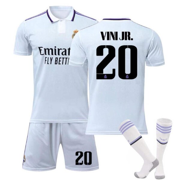 Nevenka Real Madrid Home Jersey 2022-23 VINI JR. #20 Soccer Jersey Kids Adult 3-Pieces Jersey Kits L