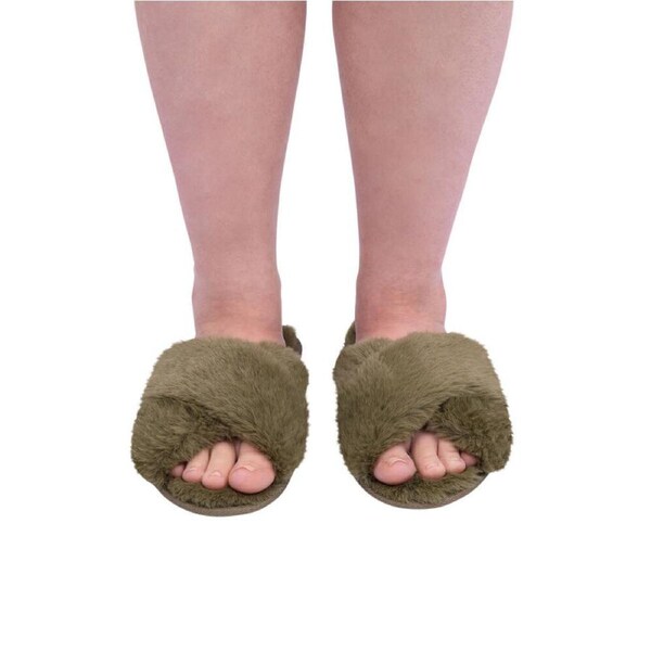 SnuggUps Slippers Women's Cross Open Toe Small Olive, Splosh SNWOOLV01
