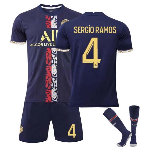 Nevenka Paris Special Gold Edition Jersey 2022-23 SERGIO RAMOS #4 Soccer Kits for Kids Adult 22