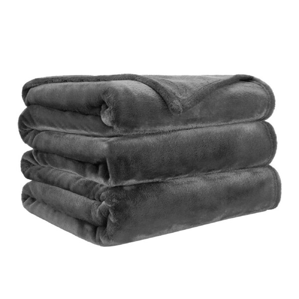 LINENOVA Flannel Fleece Blanket 300GSM Lightweight Plush Fuzzy Cozy Soft Blanket Throw Twin Queen Size Twin / Charcoal