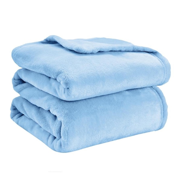 LINENOVA Flannel Fleece Blanket 300GSM Lightweight Plush Fuzzy Cozy Soft Blanket Throw Twin Queen Size Queen / Light Blue