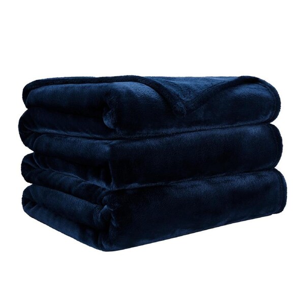 LINENOVA Flannel Fleece Blanket 300GSM Lightweight Plush Fuzzy Cozy Soft Blanket Throw Twin Queen Size Queen / Navy