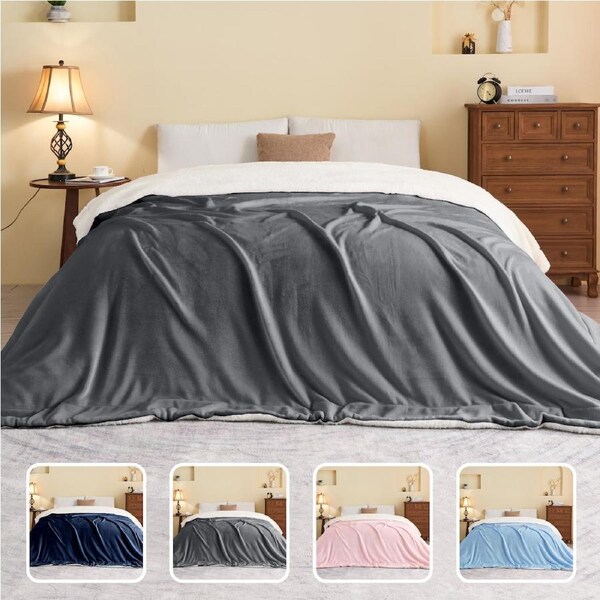 LINENOVA Sherpa Flannelette Fleece Throw Blanket Warm Soft Fuzzy Blankets For Winter Sofa,Bedroom,Camping,Travel Throw Blanket / Charcoal