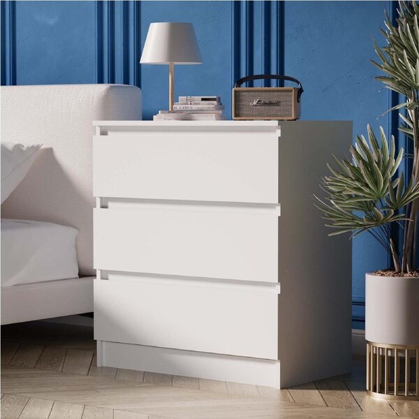 Advwin Bedside Table 3 Drawers Nightstand Storage Cabinet Side Table for Bedroom Living Room White