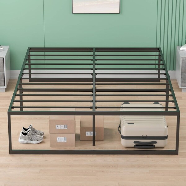 Advwin Double Metal Bed Frame Upholstered Platform Foundation Mattress Base Support Black