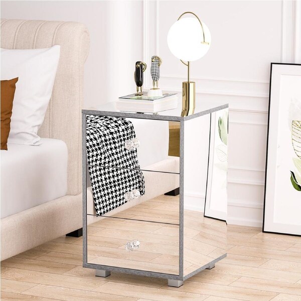 Advwin Mirrored Bedside Table Side Table 3 Drawers Storage Cabinet Nightstand