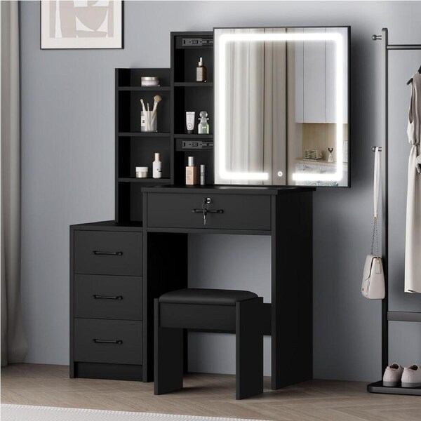 ALFORDSON Dressing Table Stool Set Makeup Mirror Vanity Desk Drawers Black