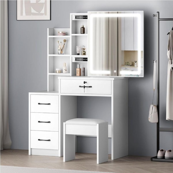 ALFORDSON Dressing Table Stool Set Makeup Mirror Vanity Desk Drawers White