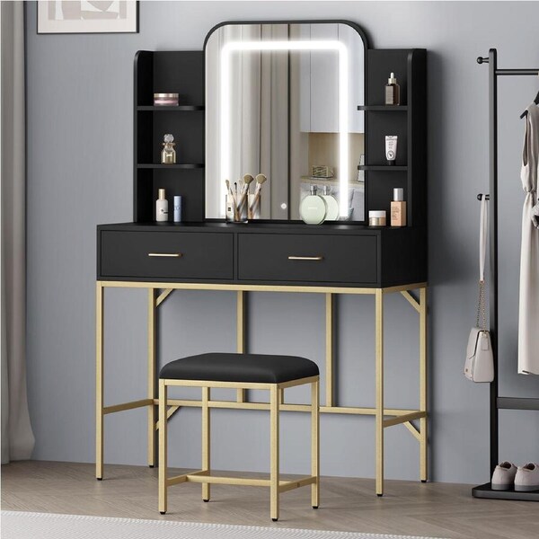 ALFORDSON Dressing Table Stool Set Makeup Mirror LED Vanity Desk Metal Black