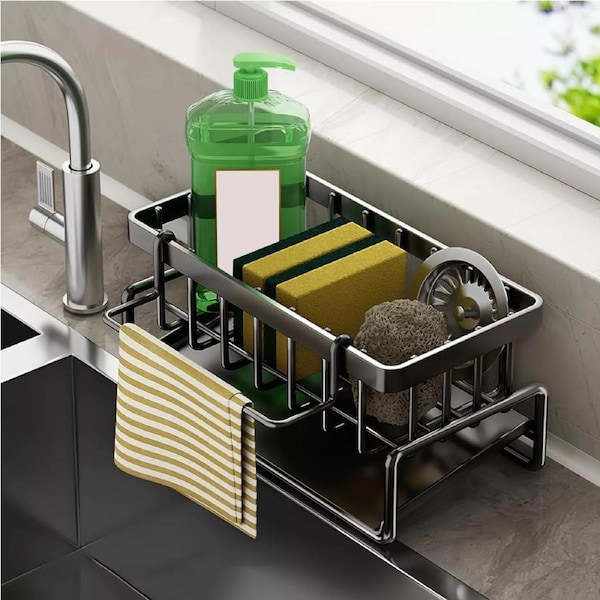 Kitchen Sink Rack Organizer Kitchen Sink Sponge Holder with Self-draining Tray