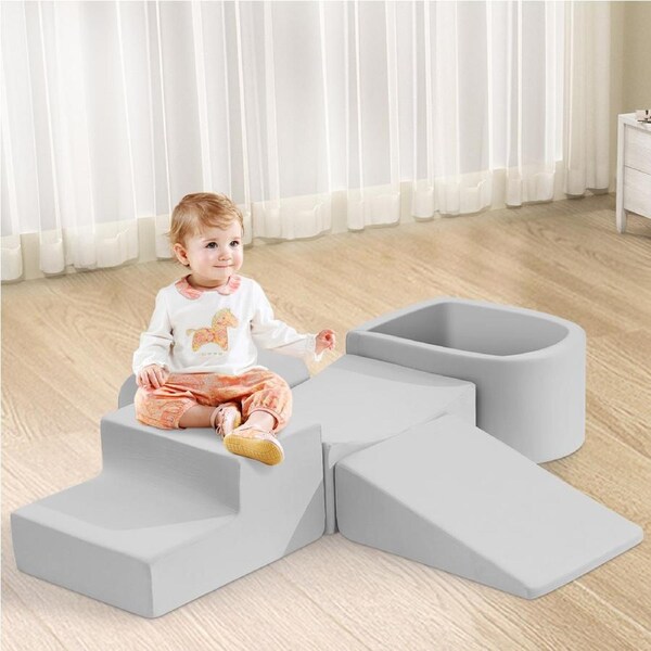 Playpals Kids Climb Crawl Foam Play Set Soft Play Set Activity Toys 5PC Grey