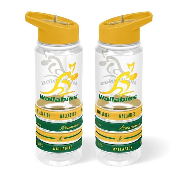 Wallabies Australian Rugby Union Tritan Drink Water Bottle With Wrist Bands